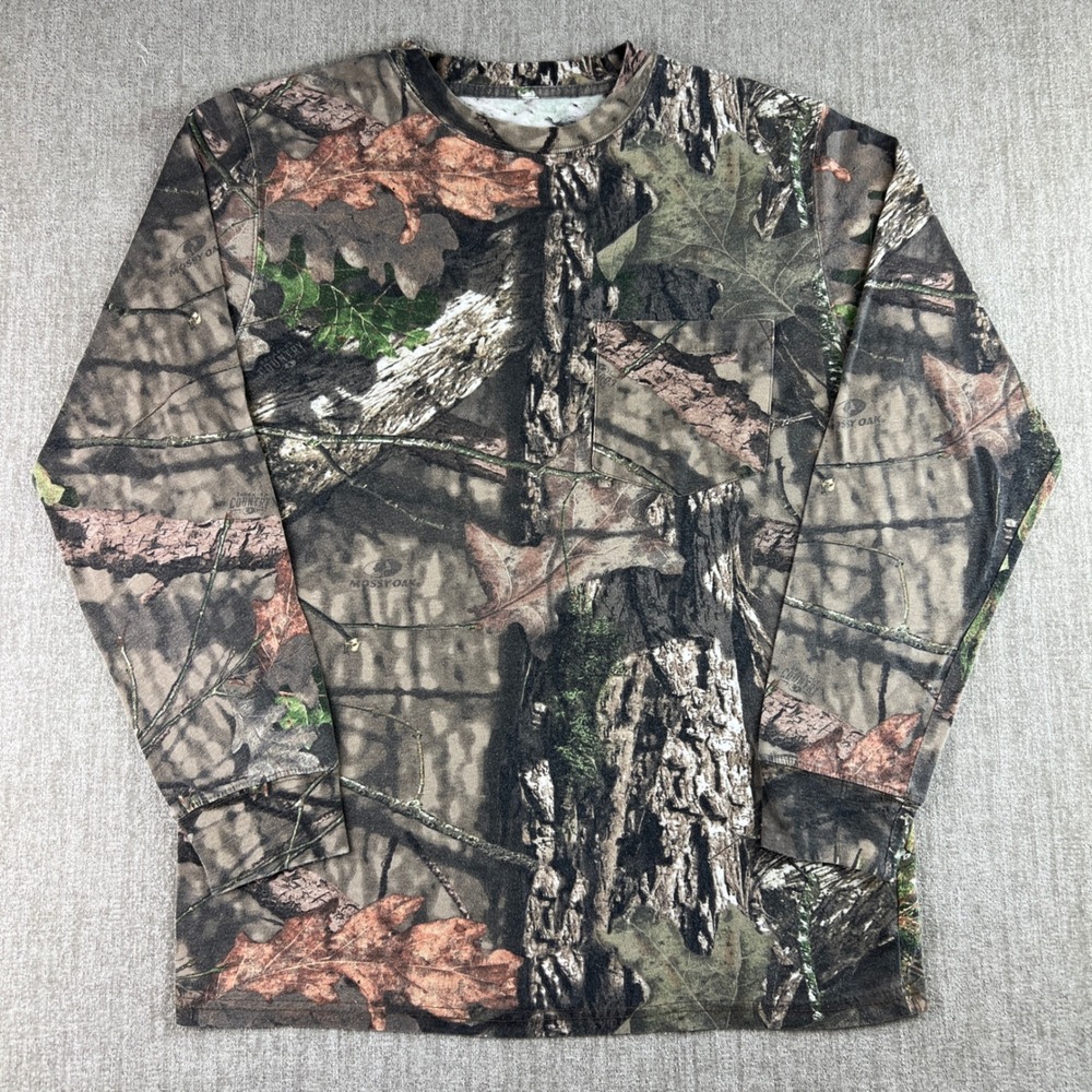 Rustic Ridge Pocket T‎ Shirt Mens Medium Camo Mossy Oak Hunting Long Sleeve Y2K